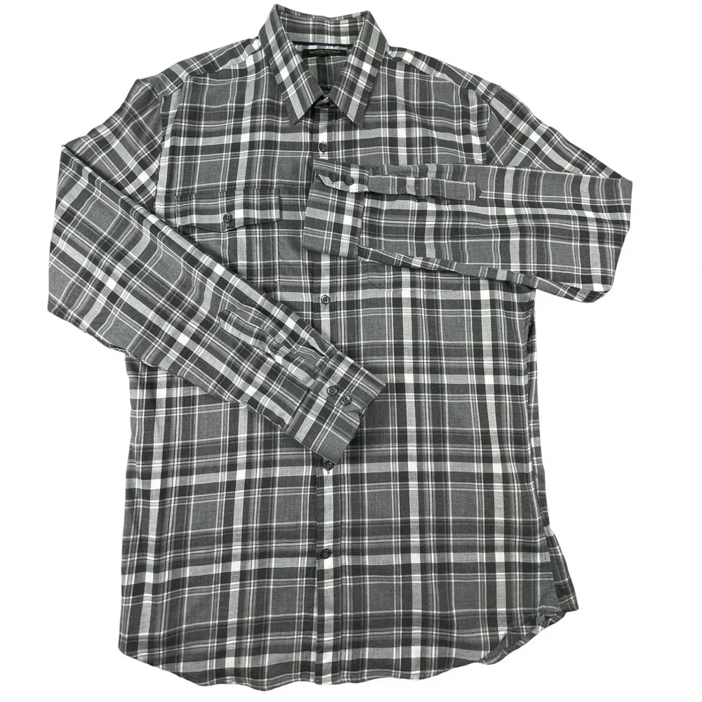 Banana Republic Button Down Mens L Gray Plaid Tailored Slim Fit Long Slv Shirt